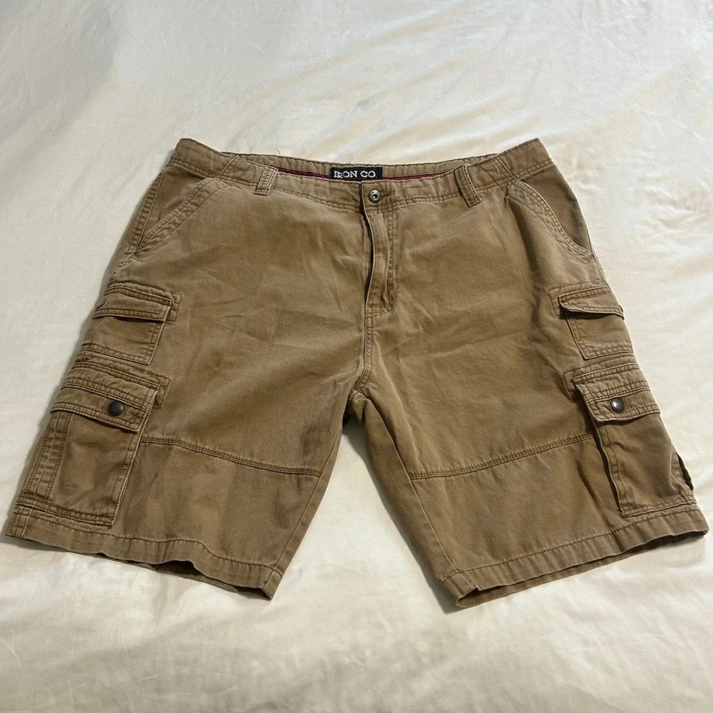 Iron Co Mens Cargo Shorts Size 40 Tobacco Brown Cotton Utility Multi-Pocket